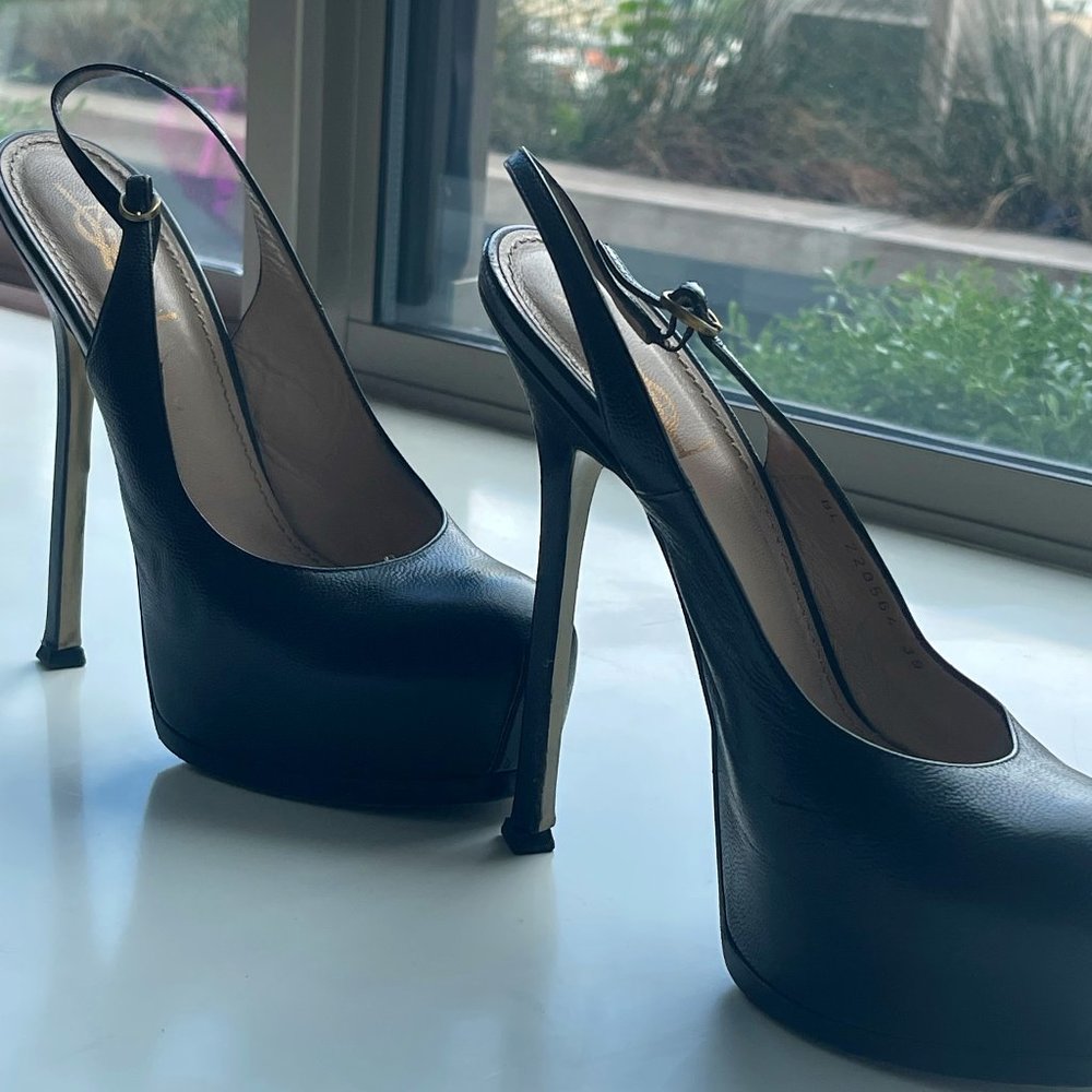 YSL Tribute 120mm  Leather Black Pumps Size 39